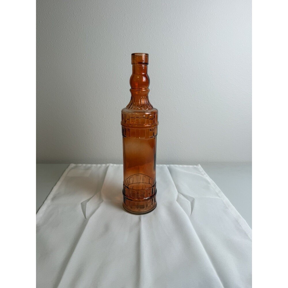 Vintage 12 Amber Orange Art Rope Design Embossed Collectible Bottle Beautiful